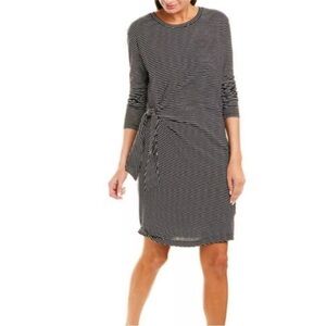 Vince Side Tie Long sleeve Midi Shirt Dress black white Stripe Small S
